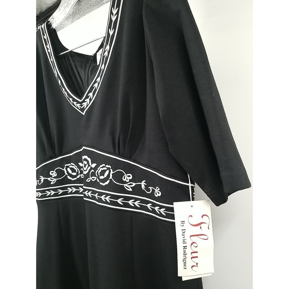 Fleur By David Rodriguez Womens Floral Short‎ Sleeve Embroidered Black Dress 12 - Picture 3 of 7
